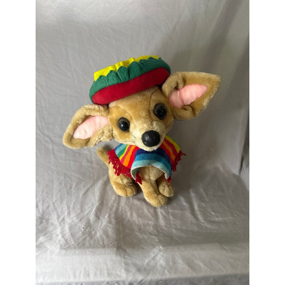 Vtg Goffa International Mexican Chihuahua Plush Toy Wearing Sombrero Poncho 16in
